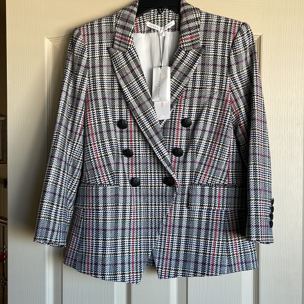 Veronica Beard Empire Dickey Jacket in Houndstooth Plaid